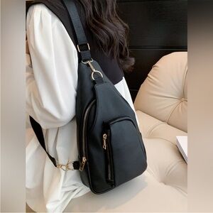 New PU Leather Crossbody Sling Bag  Soft Black Shoulder Bag